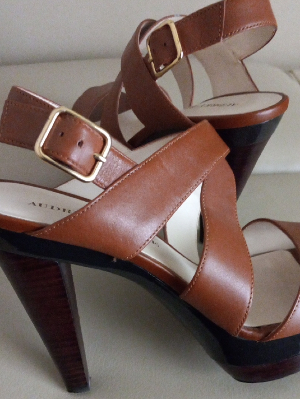 Audrey Brooke Tan Brown Leather Platform Slingback Heels Size: 7M - Picture 10 of 17